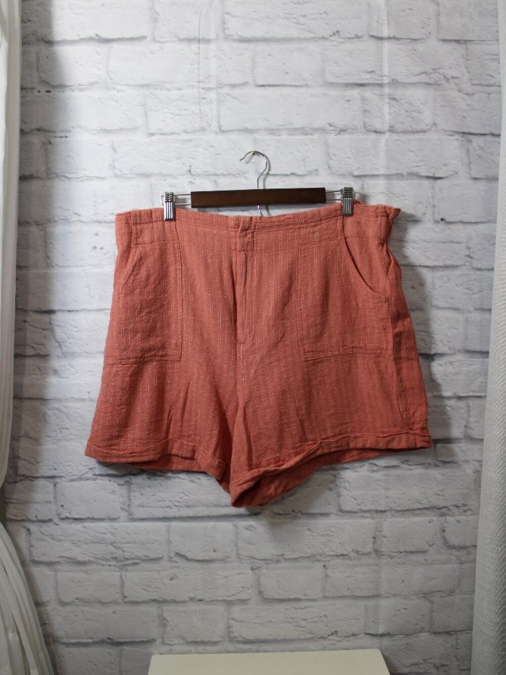 Sonoma Extra Large Salmon Striped High Waist Linen Blend Shorts Summer Casual